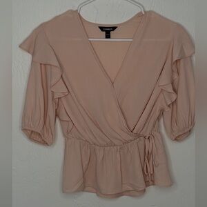 Express Women's Blush Ruffle Sleeve Wrap Blouse